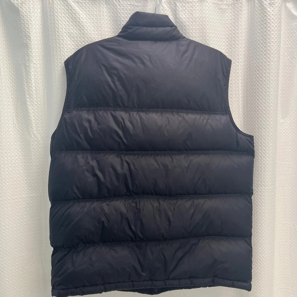 Lands End Mens Down Puffer Vest Navy Blue Quilted Insulated Snap Front L 42-44